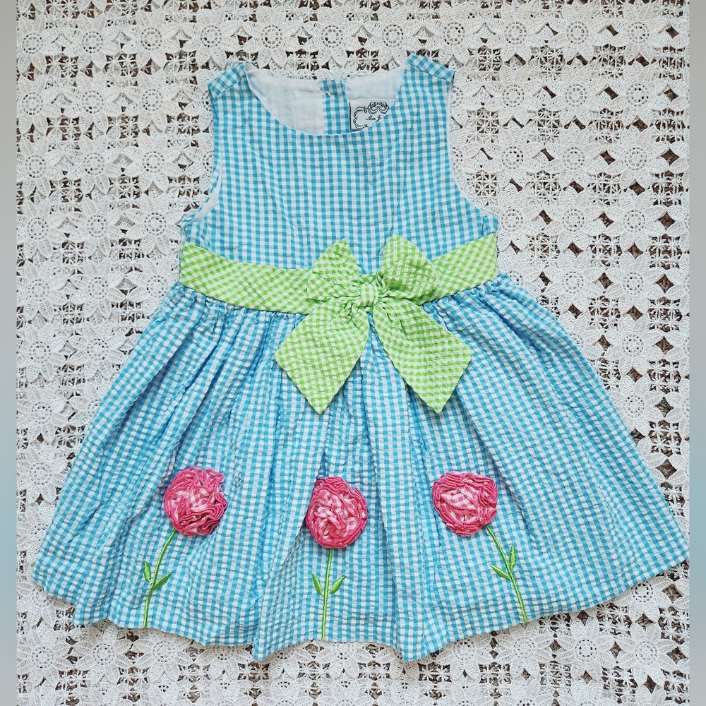 Mia Juliana blue seersucker embroidered flower dress